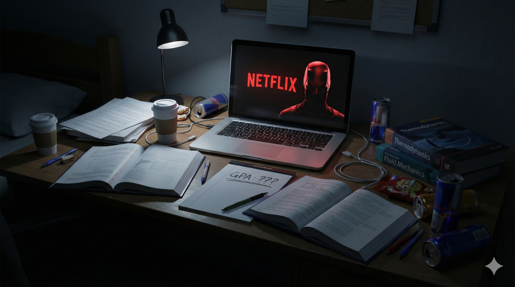 Engineer watching Netflix without studying - Engineering First Semester Failure